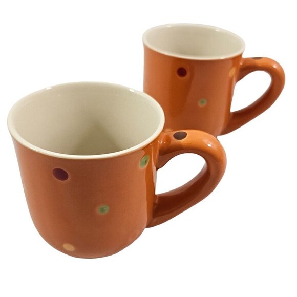 Temptations Tara Orange Spike Polka Dot 10 Oz Ceramic Coffee Tea Mug – Set of 2 - Picture 8 of 16